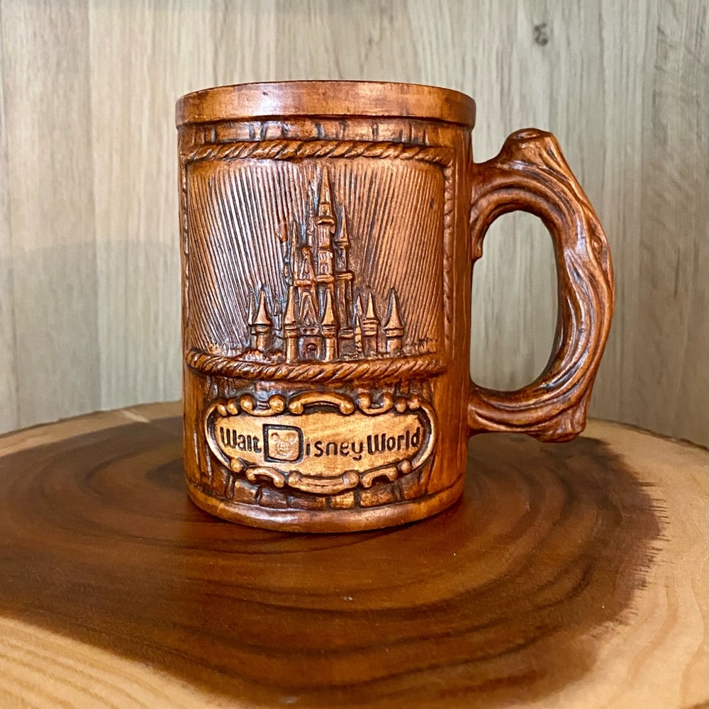 Walt Disney World Faux Wood Ceramic Mug Vintage Cinderella’s Castle